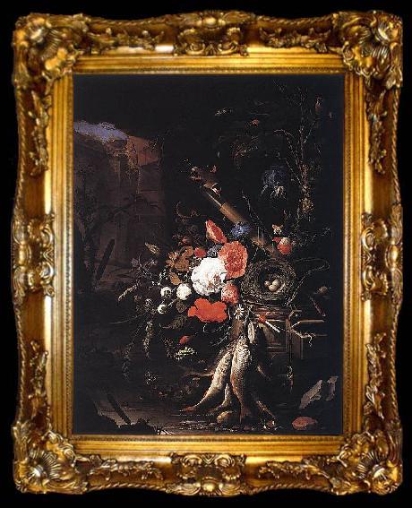 framed  Abraham Mignon Still-Life with Fishes and Bird Nest, ta009-2